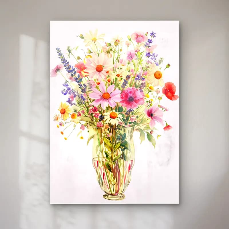Pastel Vazoda Çiçek Buketi No. 5 cam tablo — Pastel Vazoda Çiçek Buketi No. 5 — pastel vazoda çiçek buketi