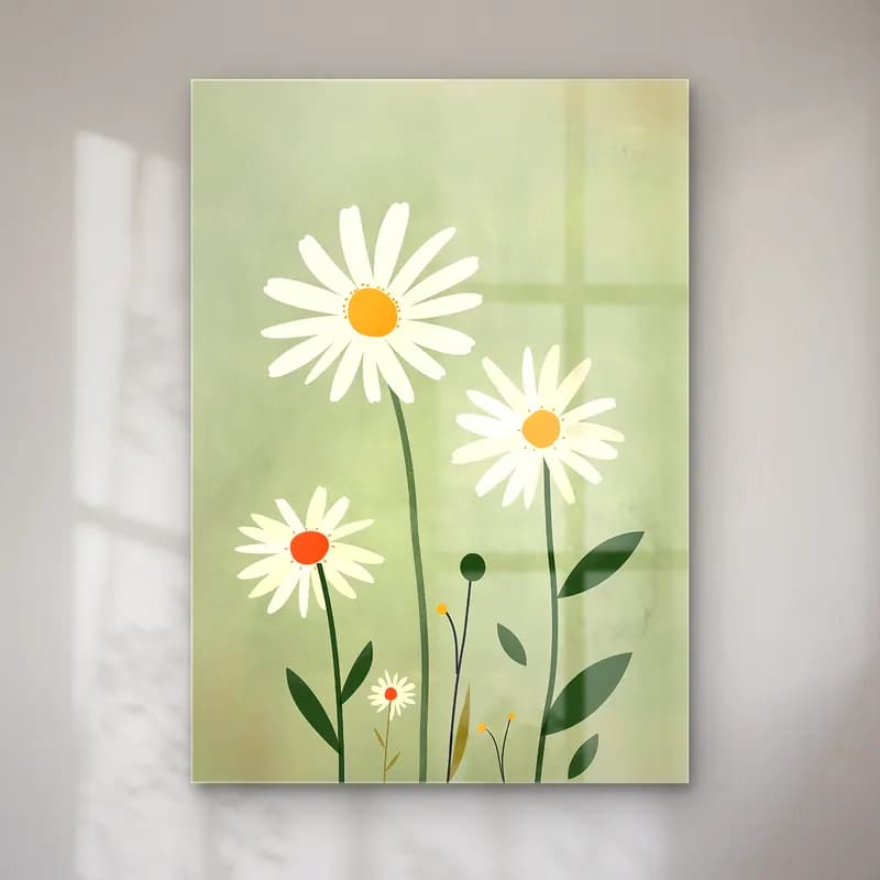 Pastel Papatyalar – Turkuaz Tonlar cam tablo — Pastel Papatyalar – Turkuaz Tonlar — pastel papatyalar