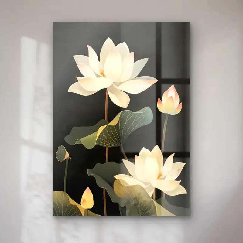 Botanik İllüstrasyon Lotus Çiçekleri cam tablo — Botanik İllüstrasyon Lotus Çiçekleri — botanik i̇llüstrasyon lotus çiçekleri