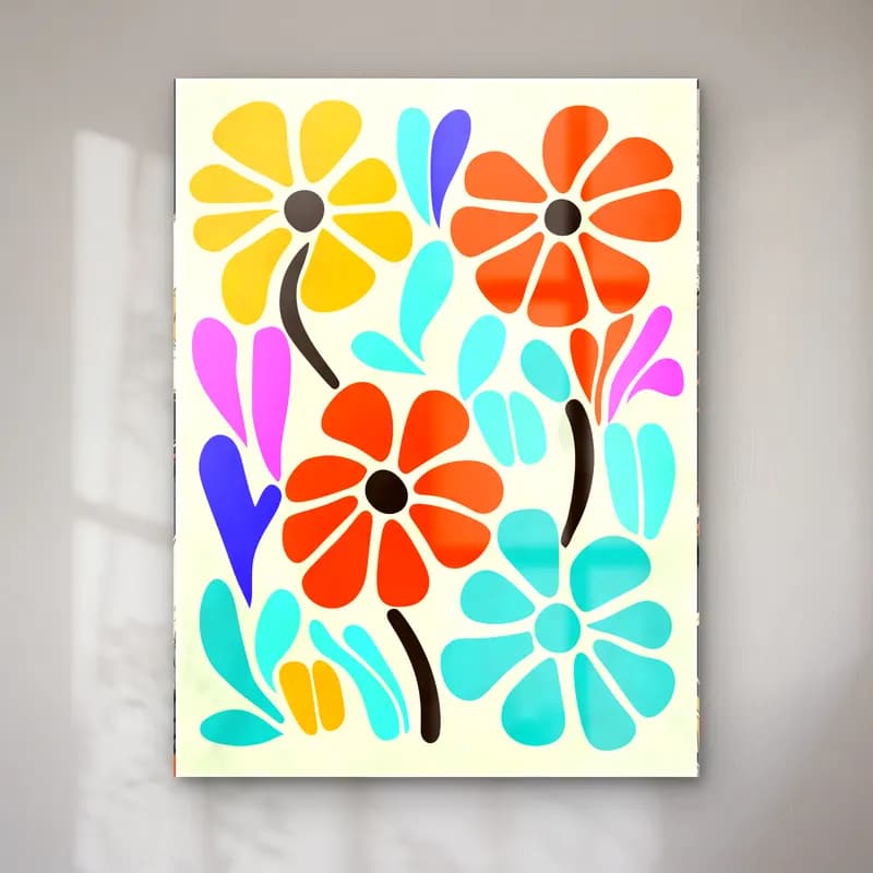 Retro Çiçek Deseni No. 73 cam tablo — Retro Çiçek Deseni No. 73 — retro çiçek deseni