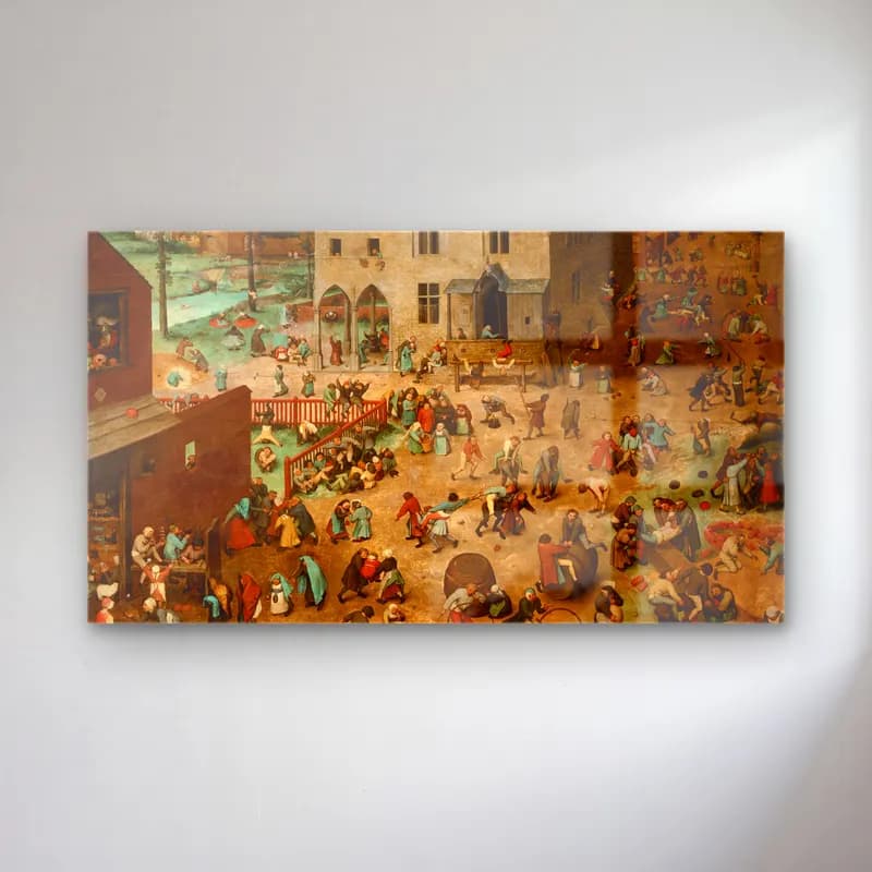 Pieter Bruegel – Children s Games cam tablo — Pieter Bruegel – Children s Games — empresyonist savaş sahnesi