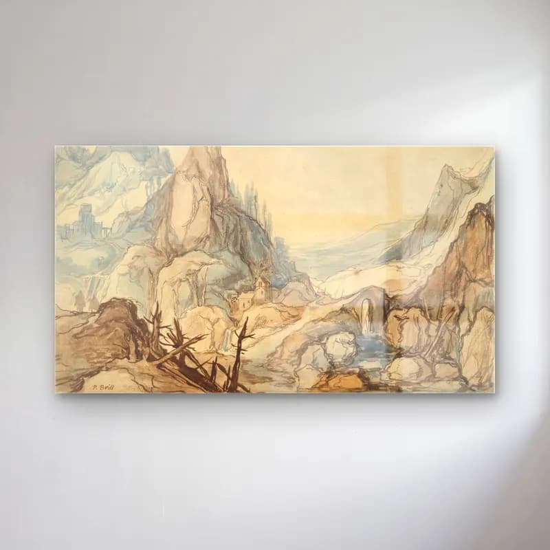 Jan Brueghel The Elder – Mountainous Landscape (17th century) cam tablo — Jan Brueghel The Elder – Mountainous Landscape (17th century) — suluboya dağ manzarası