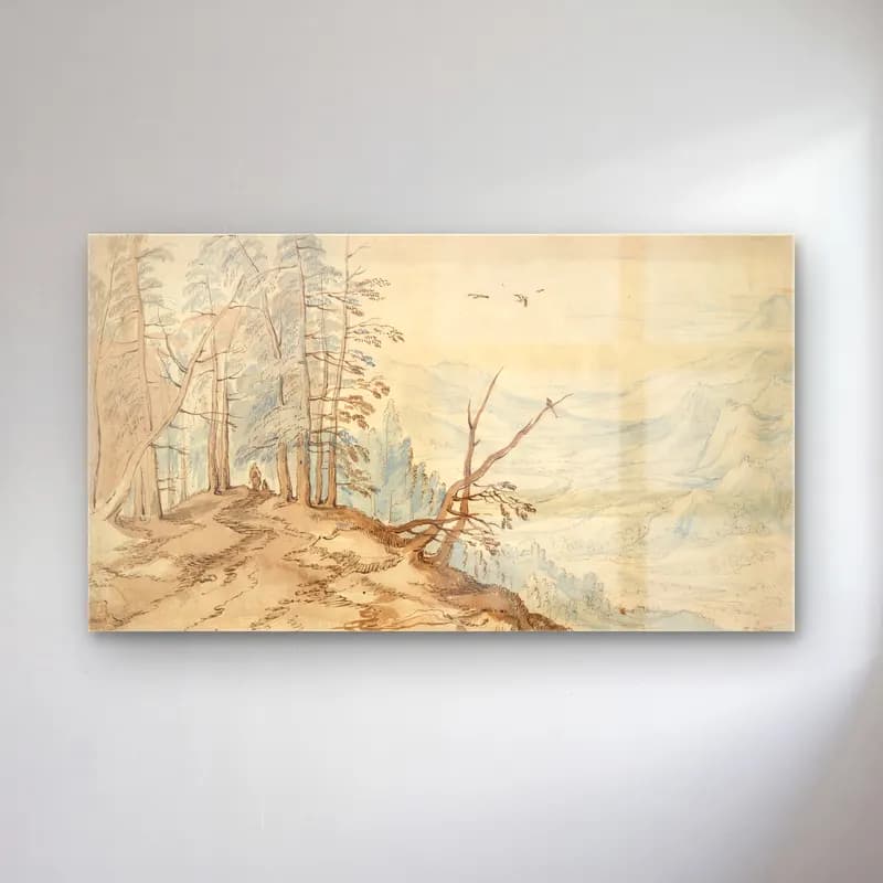 Jan Brueghel The Elder – View in a Valley from the Edge of a Mountain Road (17th… cam tablo — Jan Brueghel The Elder – View in a Valley from the Edge of a Mountain Road (17th… — suluboya dağ manzarası