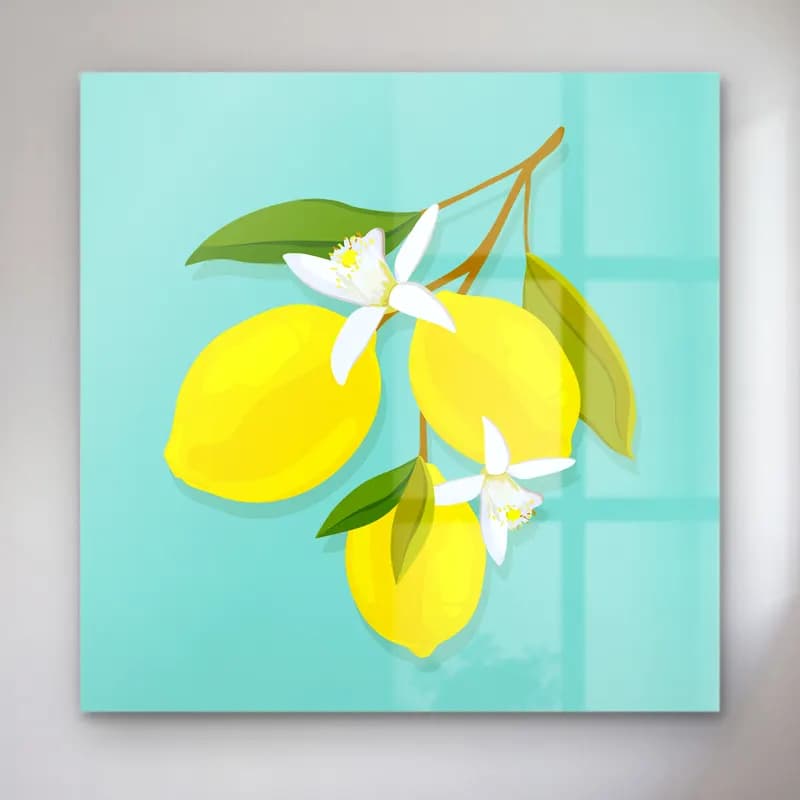 Botanik İllüstrasyon Limon Dalı No. 9 cam tablo — Botanik İllüstrasyon Limon Dalı No. 9 — botanik i̇llüstrasyon limon dalı