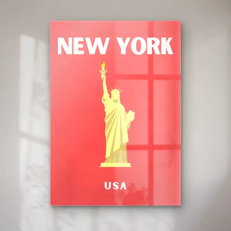 Vintage Poster New York Silüeti – Kırmızı Tonlar cam tablo — Vintage Poster New York Silüeti – Kırmızı Tonlar — vintage poster new york silüeti