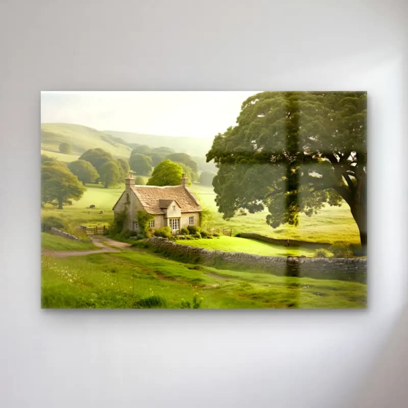 Pastel Kır Evi – Bej Tonlar cam tablo — Pastel Kır Evi – Bej Tonlar — pastel kır evi