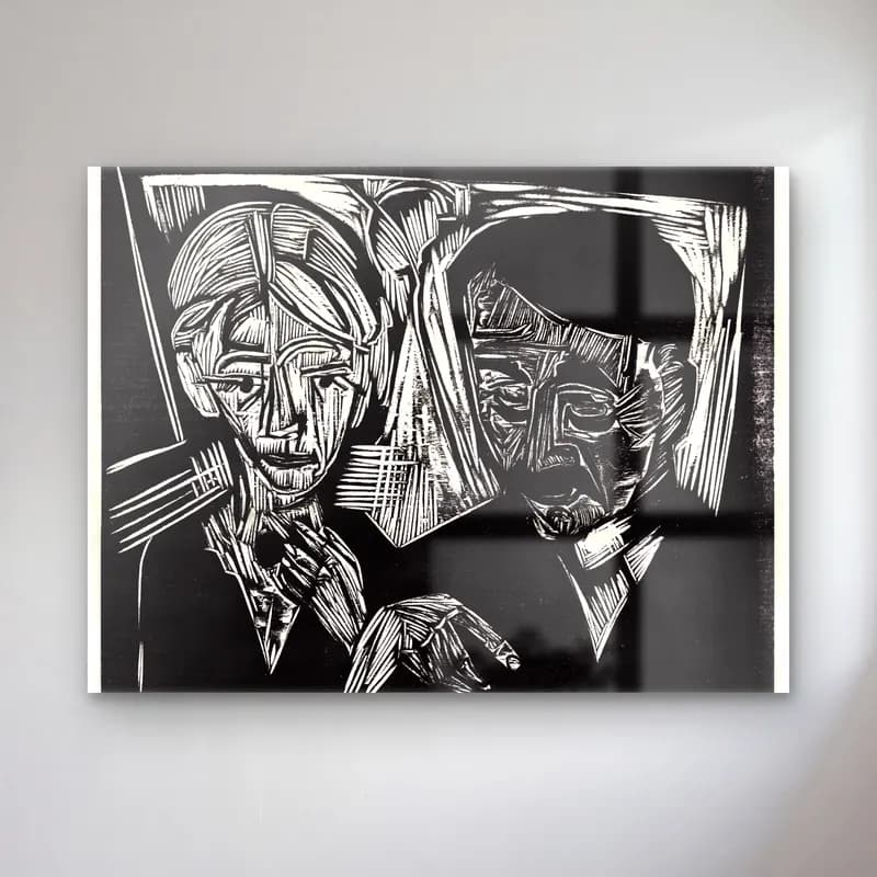 Ludwig Kirchner – The Married Couple Müller Ernst cam tablo — Ludwig Kirchner – The Married Couple Müller Ernst — siyah beyaz çizgi yüz