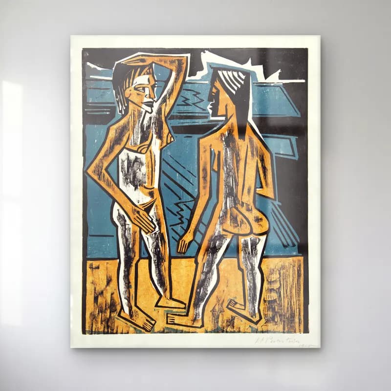 Max Pechstein – Two Standing Nudes cam tablo — Max Pechstein – Two Standing Nudes — vintage poster figür çalışması