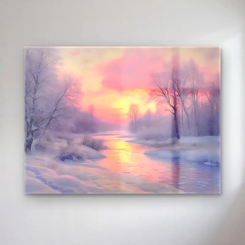 Pastel Karlı Kış Manzarası No. 4 cam tablo — Pastel Karlı Kış Manzarası No. 4 — pastel karlı kış manzarası