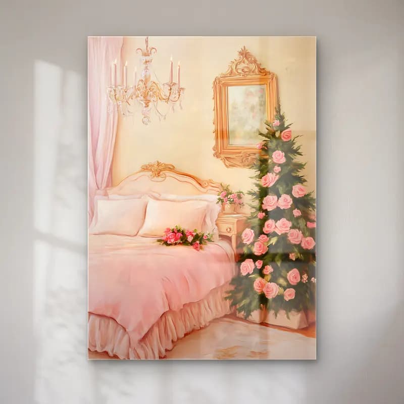Yağlı Boya Yılbaşı Ağacı – Pembe Tonlar cam tablo — Yağlı Boya Yılbaşı Ağacı – Pembe Tonlar — yağlı boya yılbaşı ağacı