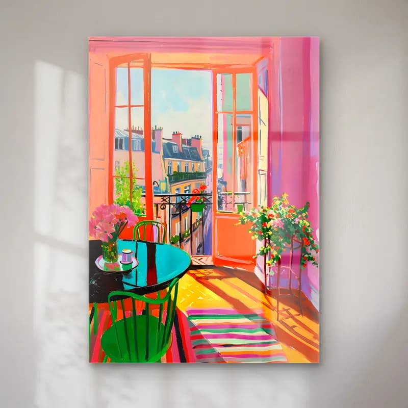 Empresyonist Pencereden Manzara – Pembe Tonlar cam tablo — Empresyonist Pencereden Manzara – Pembe Tonlar — empresyonist pencereden manzara