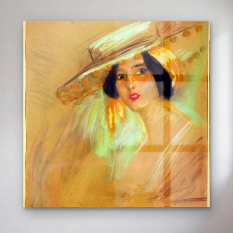 Vintage Şapkalı Kadın – Pastel Tonlar cam tablo — Vintage Şapkalı Kadın – Pastel Tonlar — vintage şapkalı kadın