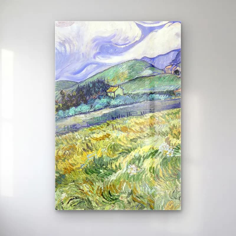 Vincent van Gogh – Landscape from Saint-Rémy cam tablo — Vincent van Gogh – Landscape from Saint-Rémy — empresyonist buğday tarlası