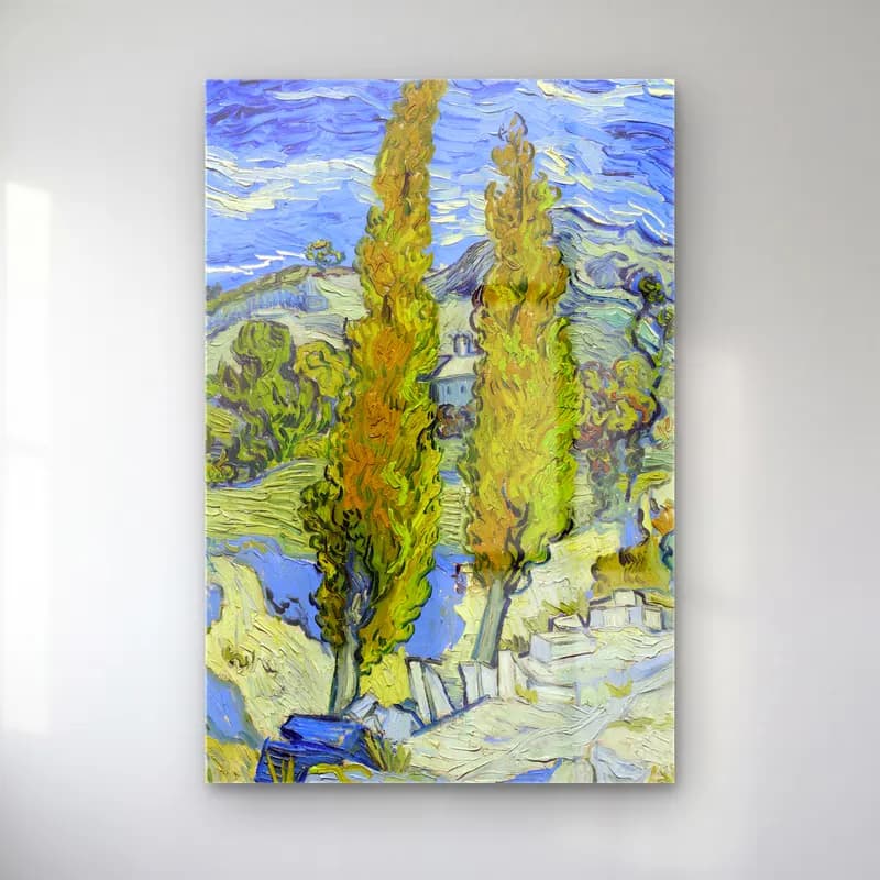 Vincent van Gogh – The Poplars at Saint-Rémy cam tablo — Vincent van Gogh – The Poplars at Saint-Rémy — empresyonist sonbahar ağaçları