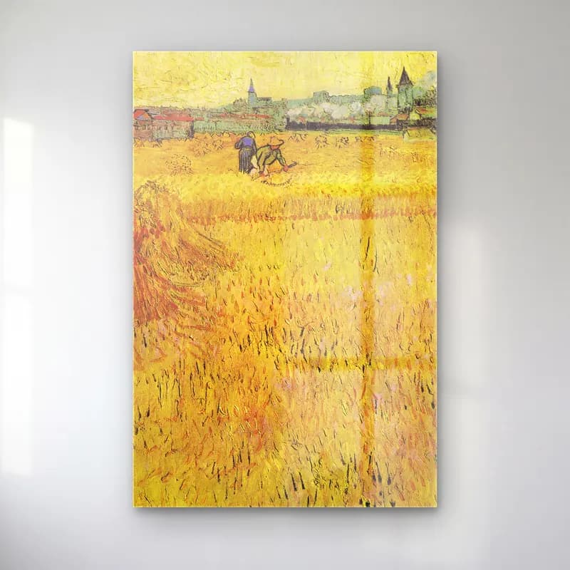 Vincent van Gogh – Wheat field with View of Arles cam tablo — Vincent van Gogh – Wheat field with View of Arles — empresyonist buğday tarlası