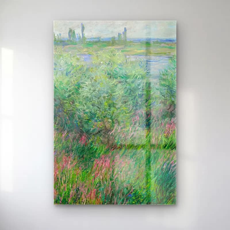 Claude Monet – Berges De La Seine Près De Vétheuil cam tablo — Claude Monet – Berges De La Seine Près De Vétheuil — empresyonist buğday tarlası