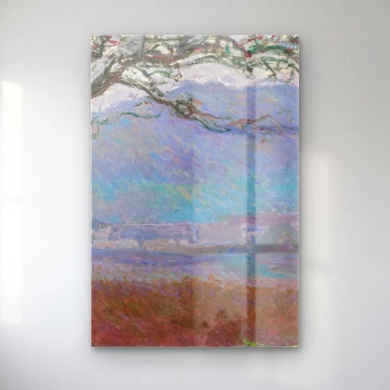 Claude Monet – Champ À Giverny cam tablo — Claude Monet – Champ À Giverny — empresyonist karlı kış manzarası