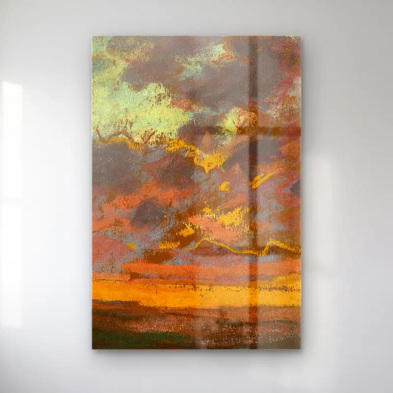 Claude Monet – Coucher de soleil (circa 1868) cam tablo — Claude Monet – Coucher de soleil (circa 1868) — empresyonist gün batımı gökyüzü