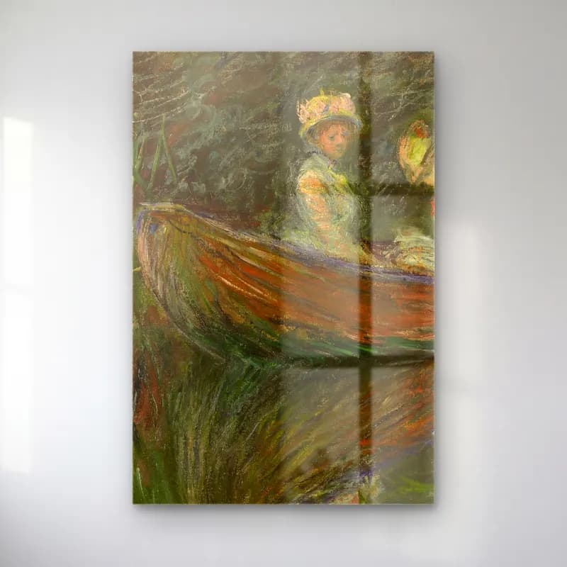 Claude Monet – Deux femmes en barque cam tablo — Claude Monet – Deux femmes en barque — empresyonist anne ve çocuk