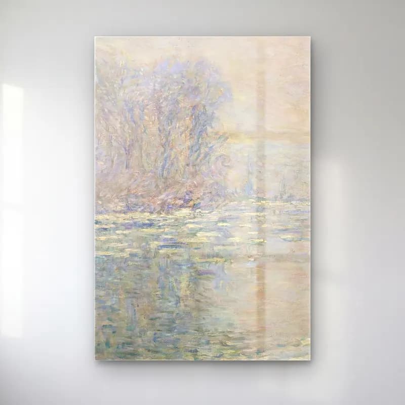 Claude Monet – Glaçons, Effet Blanc cam tablo — Claude Monet – Glaçons, Effet Blanc — empresyonist karlı kış manzarası
