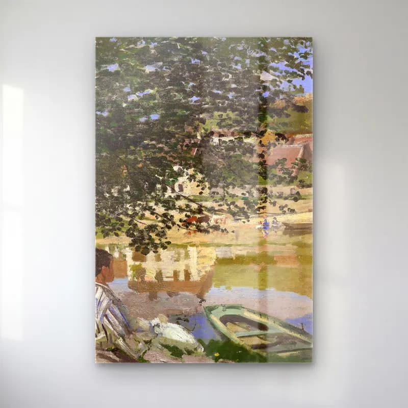 Claude Monet – On the Bank of the Seine, Bennecourt cam tablo — Claude Monet – On the Bank of the Seine, Bennecourt — empresyonist kırda nehir