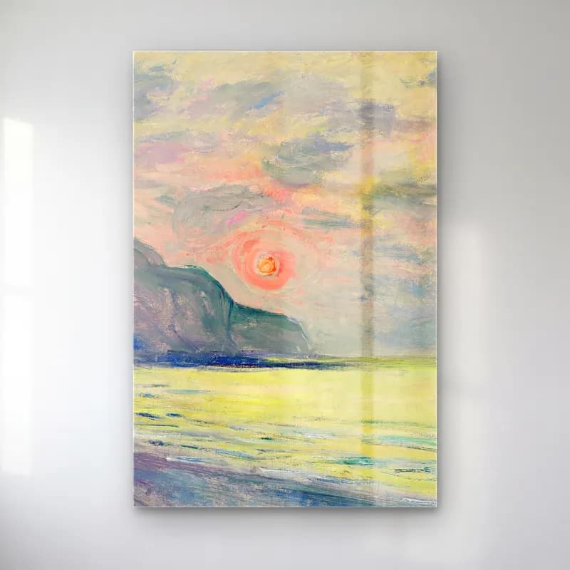 Claude Monet – Soleil couchant, temps brumeux, Pourville cam tablo — Claude Monet – Soleil couchant, temps brumeux, Pourville — empresyonist gün batımı gökyüzü
