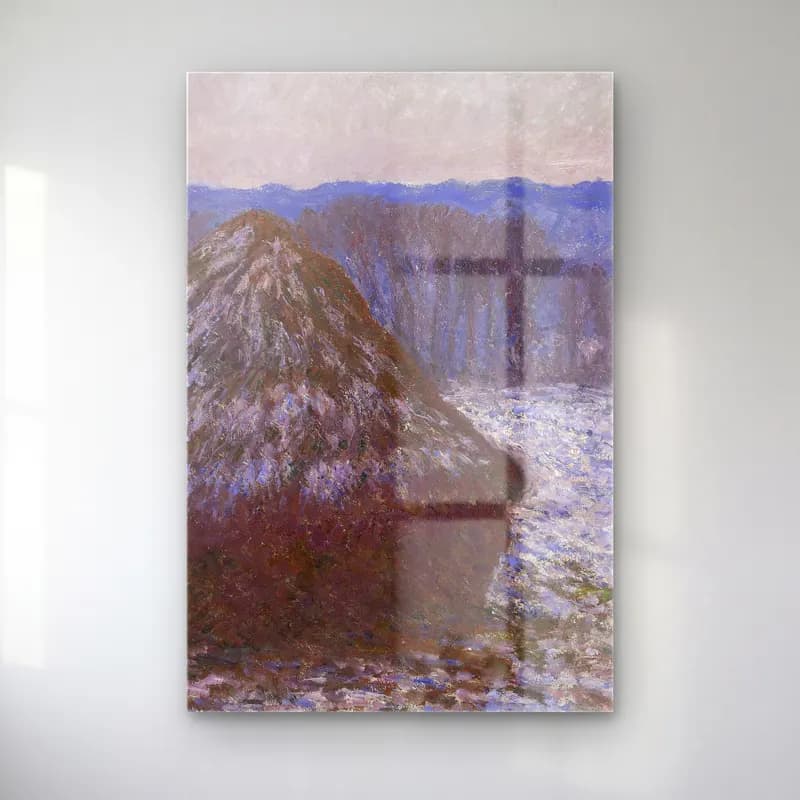 Claude Monet – Stack of Wheat cam tablo — Claude Monet – Stack of Wheat — empresyonist karlı kış manzarası