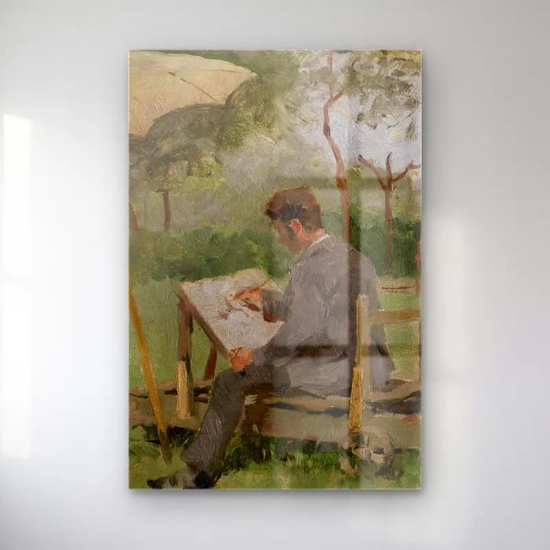 Theo van Rysselberghe – Armand Heins Painting Outdoors cam tablo — Theo van Rysselberghe – Armand Heins Painting Outdoors — empresyonist erkek portresi