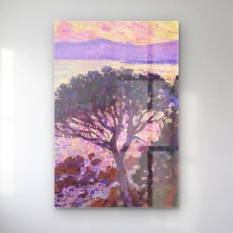 Theo van Rysselberghe – Pine-Tree near the Mediterranean Sea at Sunset cam tablo — Theo van Rysselberghe – Pine-Tree near the Mediterranean Sea at Sunset — empresyonist yalnız ağaç