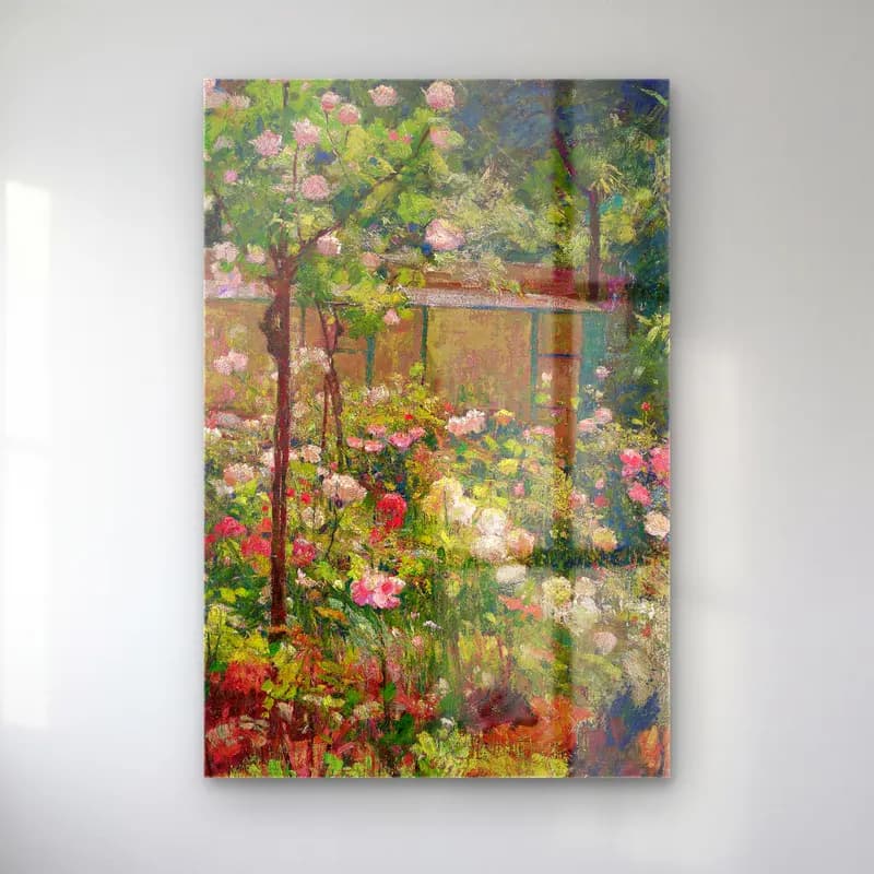Robert William Vonnoh – Jardin en Fleurs (circa 1890) – Pastel Tonlar cam tablo — Robert William Vonnoh – Jardin en Fleurs (circa 1890) – Pastel Tonlar — empresyonist çiçek bahçesi