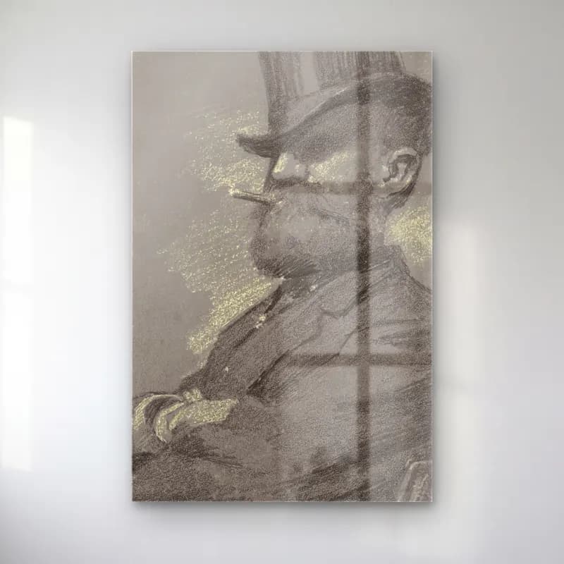 Robert William Vonnoh – Man in Top Hat, Smoking a Cigar (late 19th century) – Pastel Tonlar cam tablo — Robert William Vonnoh – Man in Top Hat, Smoking a Cigar (late 19th century) – Pastel Tonlar — karakalem erkek portresi
