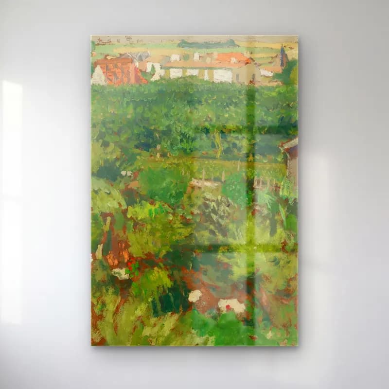 Édouard Vuillard – Bahçeli Kulübe cam tablo — Édouard Vuillard – Bahçeli Kulübe — empresyonist bahçeli kulübe