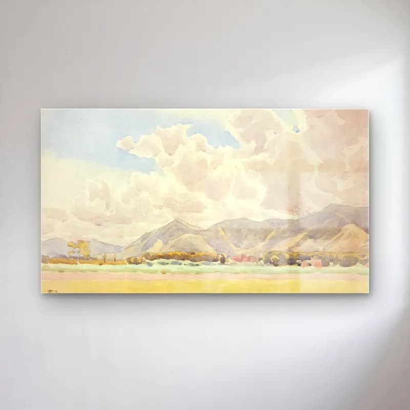 Peter Hansen – Italian landscape cam tablo — Peter Hansen – Italian landscape — suluboya dağ manzarası