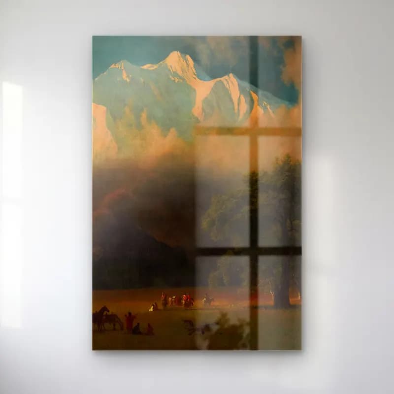 Albert Bierstadt – Mount Adams, Washington – Kırmızı Tonlar cam tablo — Albert Bierstadt – Mount Adams, Washington – Kırmızı Tonlar — yağlı boya dağ manzarası