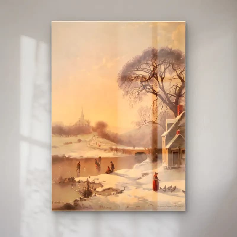 Yağlı Boya Karlı Kış Manzarası No. 74 cam tablo — Yağlı Boya Karlı Kış Manzarası No. 74 — yağlı boya karlı kış manzarası